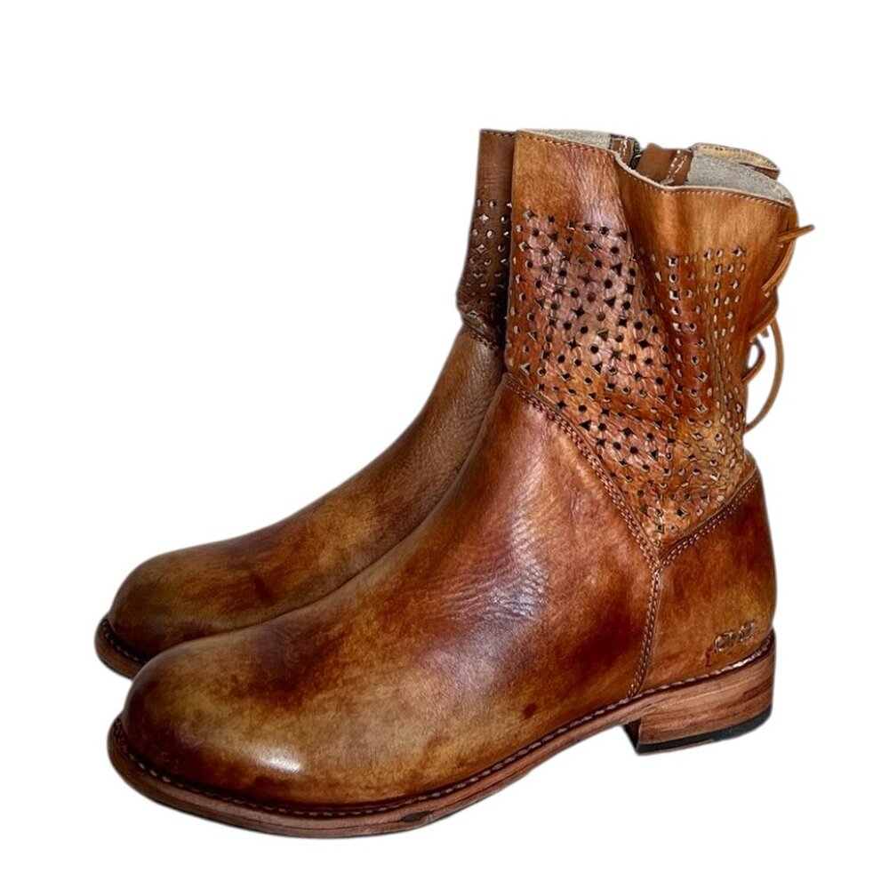 BED STU NEW Bridgewater Lace-Up Leather Boots In Tan Driftwood Size 8